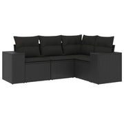 Set Divani da Giardino 4 pz | Set Salotto da Giardino con Cuscini Nero in Polyrattan