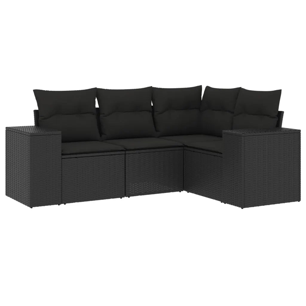 Set Divani da Giardino 4 pz | Set Salotto da Giardino con Cuscini Nero in Polyrattan
