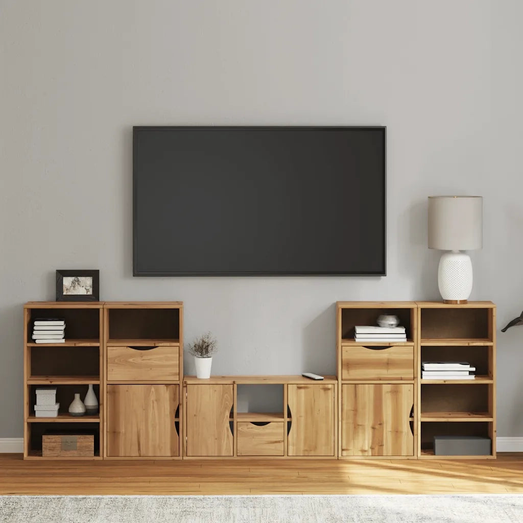 Mobile TV 5 pz con Contenitore ODDA in Legno Massello di Pino 3365378