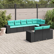 Set Divani da Giardino 8 pz con Cuscini Nero in Polyrattan 3222816