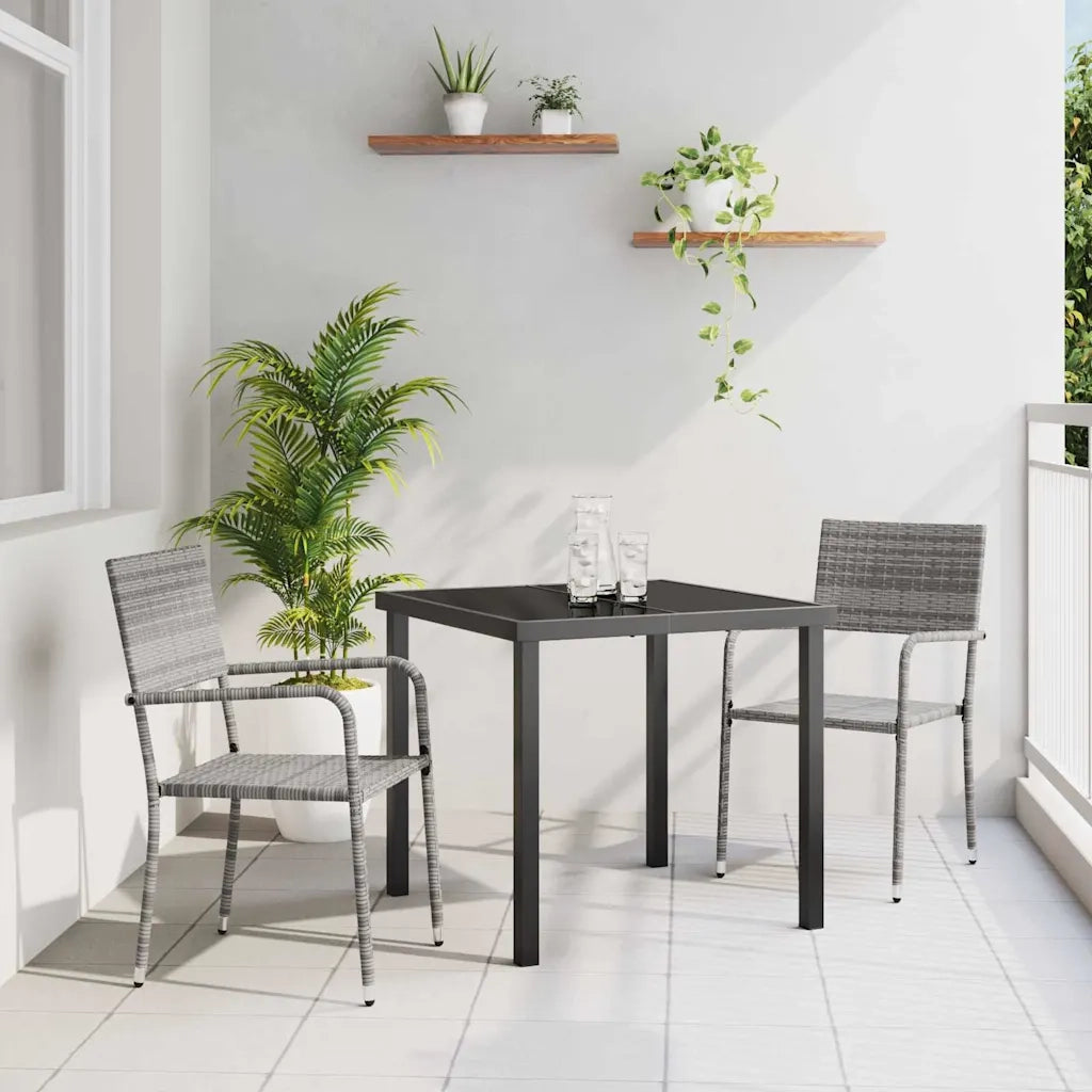 Set da Pranzo per Giardino con cuscino 3 pcs Grigio polyrattan