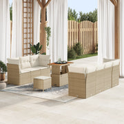 Set Divano Giardino da 10 Pezzi con Cuscini Beige Polyrattan Acacia