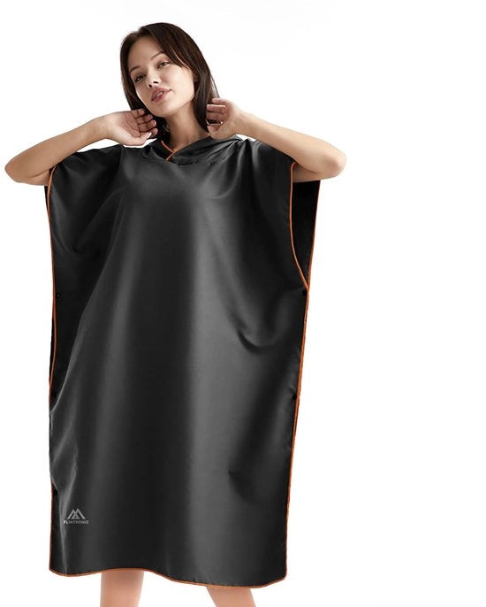 Poncho microfibra, 110 x 80 cm asciugamano per bagno veloce con cappuccio, lunga giacca per uomo e donna, ideale per spiaggia, surf e sauna - nero