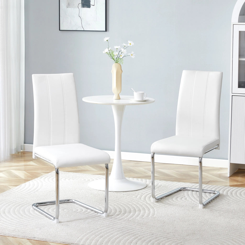 Sedie da Pranzo Imbottite in Ecopelle ¨C MINIMAL ¨C Bianche, Gambe in Metallo, Set 2 Pezzi
