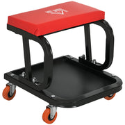Sgabello Imbottito con Ruote e Vassoio ¨C Zephmum ¨C Acciaio e PU, Rosso, 38x35x37cm