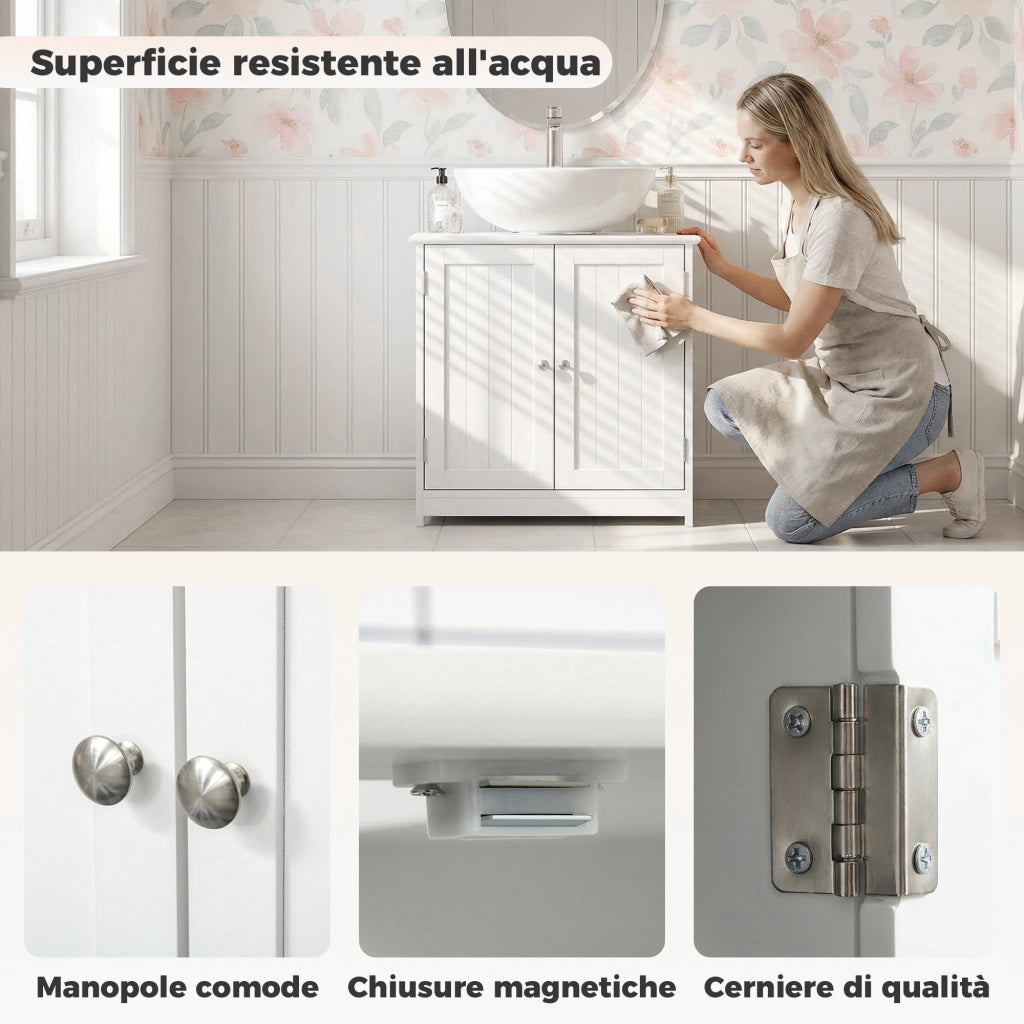 Mobile sottolavabo a 2 ante con ripiano regolabile ¨C Xylo ¨C Bianco, 60x30x60 cm