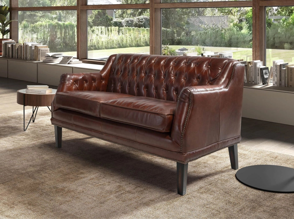 Divano Chester 2 posti in pelle marrone cognac