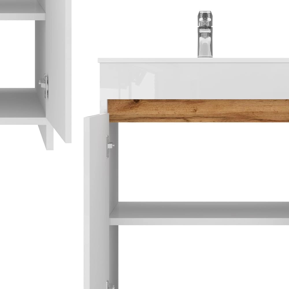 Set di mobili da bagno Lemgo, Bianco lucido, 59.6 cm, composto da mobile sottolavabo e lavabo