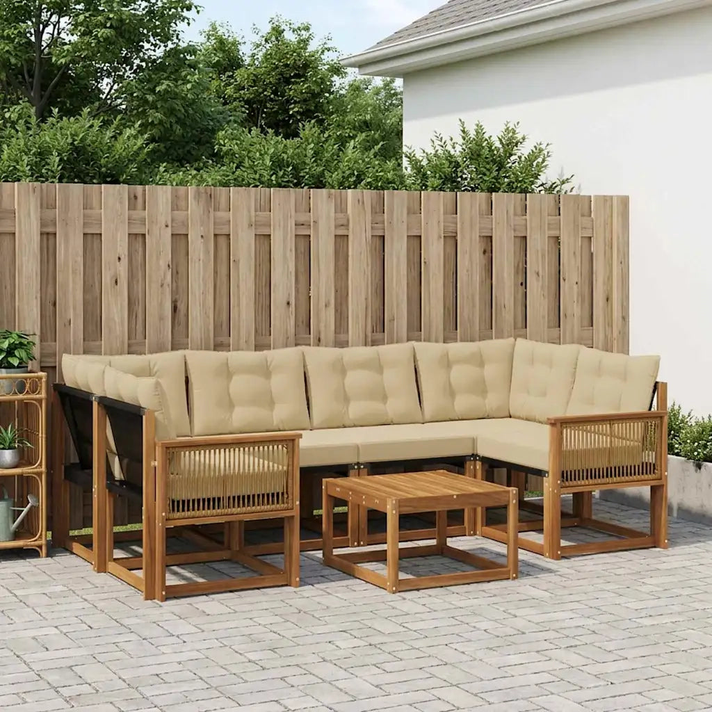 Set di divani da esterno con cuscino 7 pcs Naturale e Beige 3381813
