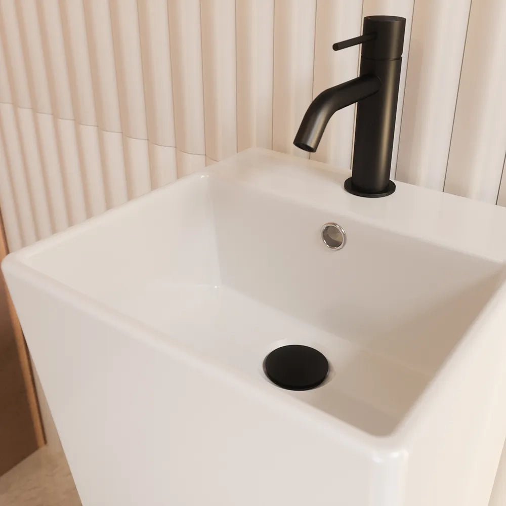 Lavabo freestanding 33x33cm in ceramica bianco lucido con troppopieno | Levante