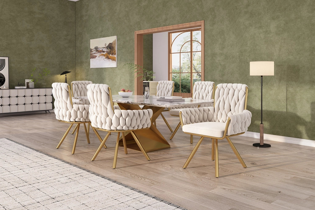 Sedia da sala da pranzo girevole set da 4 con braccioli e schienale alto design moderno imbottita in velluto beige