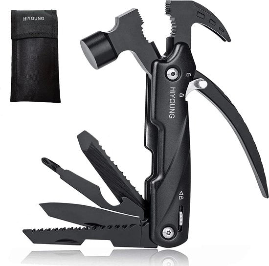 Accessori di campeggio, regalo per uomini, multitool, 12-in-1, acciaio inossidabile, multifunzionale, gadget utili con martello, sega, chiave inglese, attrezzi da fai da te per outdoor