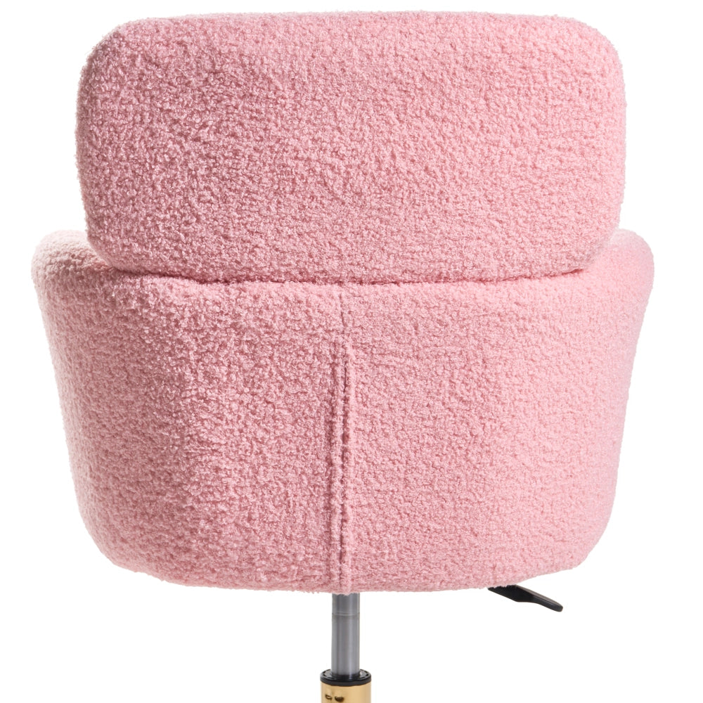 Sedia girevole da ufficio rosa bouclé regolabile in altezza, per l'ufficio domestico