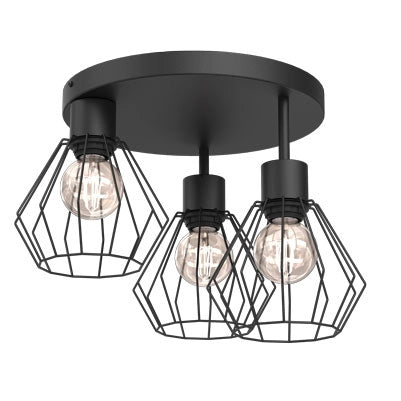 Plafoniera loft rotonda nera Parkla 3xE27 in metallo Luminex