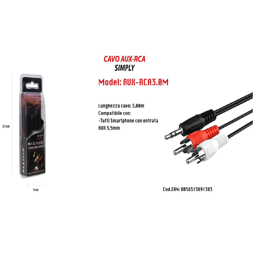 Trade Shop - Cavo Audio Da Jack 3,5mm Aux A 2rca Maschio Doppio Stereo Prolunga 3mt Aux-r3.0m -