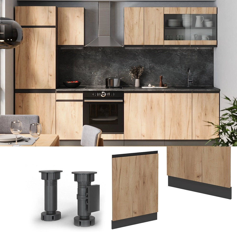 Pannello frontale della lavastoviglie R-Line Rovere dorato/Antracite 60 cm J-Shape, PL Rovere Vicco