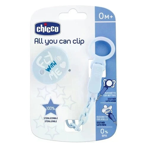 Porta succhietto chicco 00040852100000 easy clip con catenella azzurro