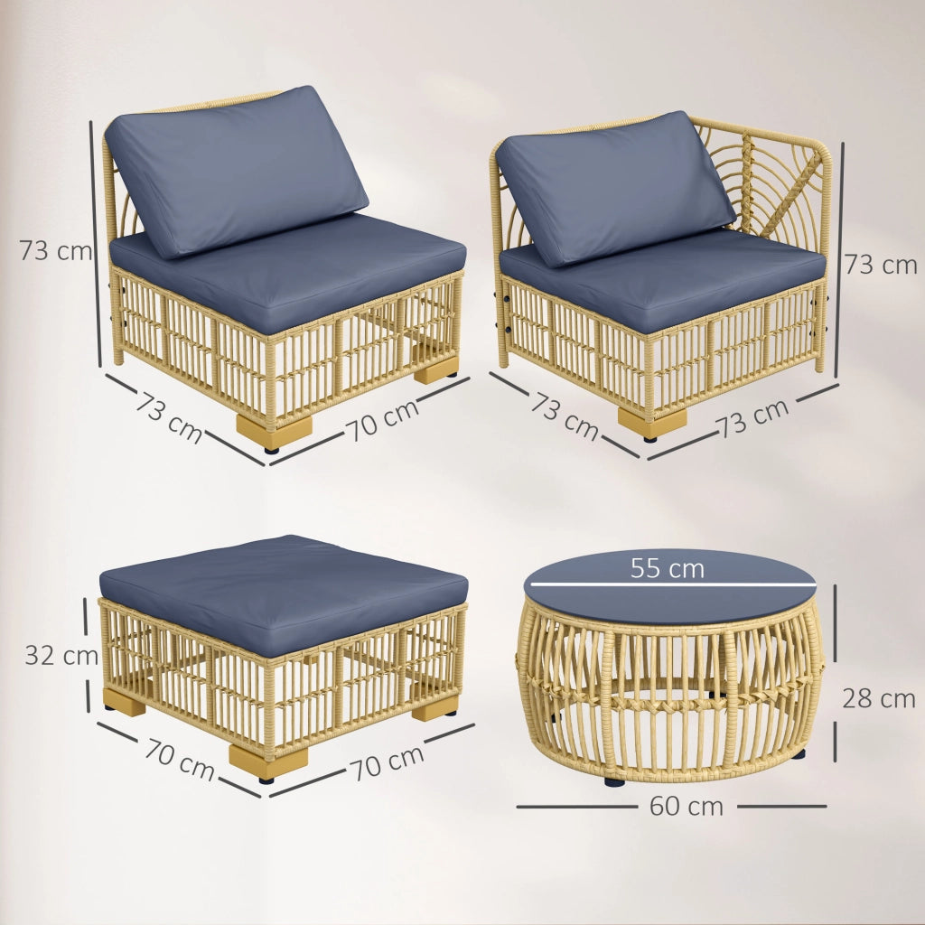 Set Salotto in Rattan da Giardino con Divano Modulabile, Cuscini e Tavolino da Caff¨¨, Grigio