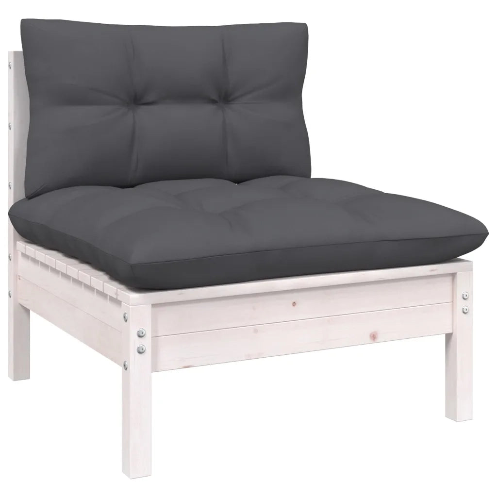 Set Divani da Giardino 5 pz con Cuscini Bianchi Legno di Pino 3096335