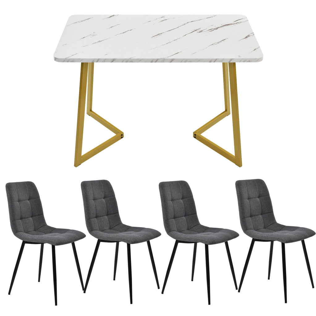 Set tavolo da pranzo rettangolare con 4 sedie grigie