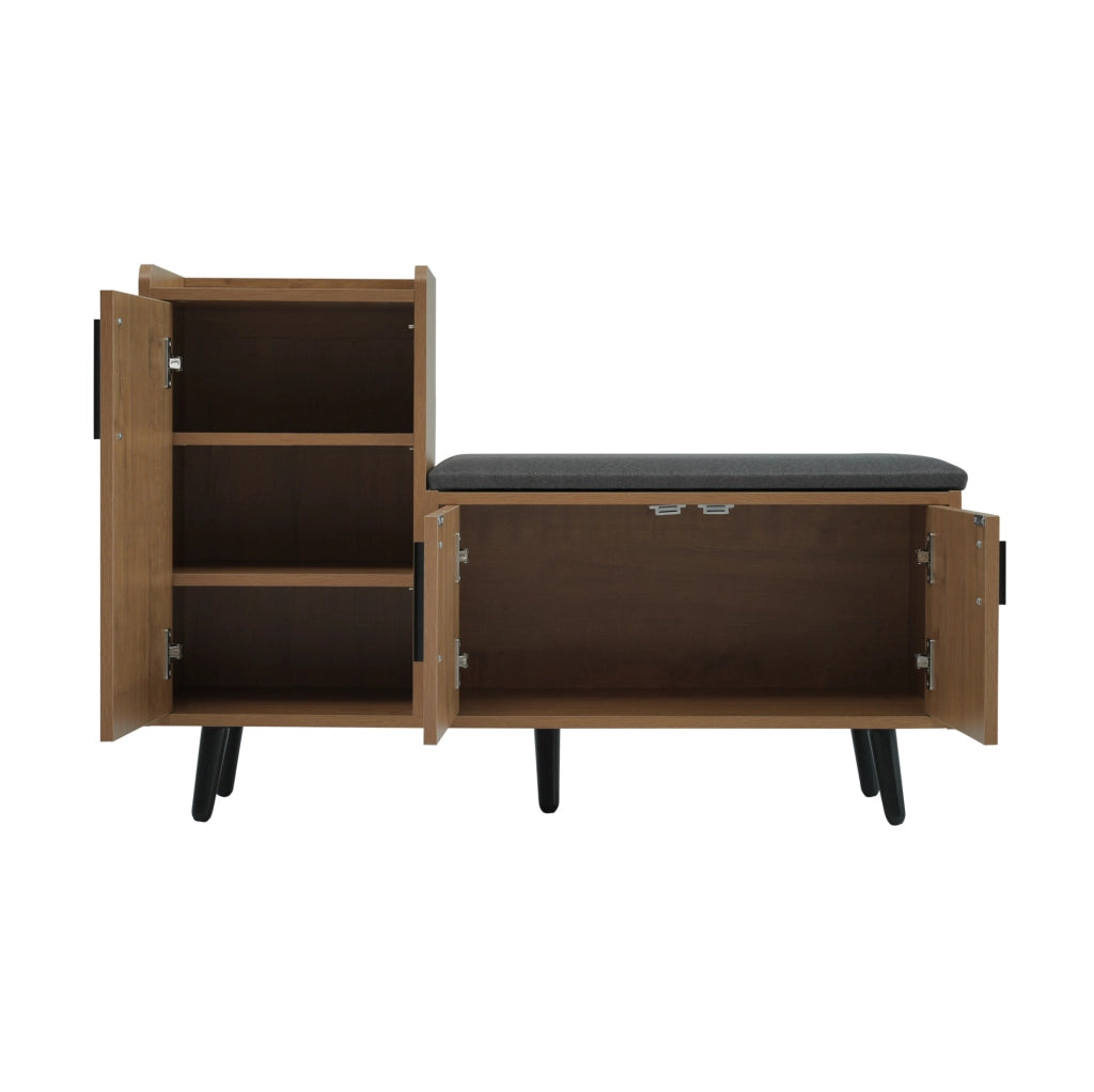 Schuhbank con seduta imbottita e ripiani interni; 100x34x68;5 cm; naturale