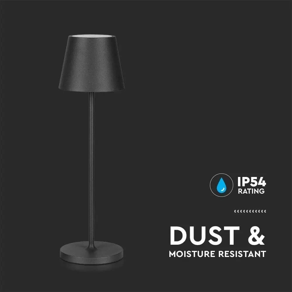 Trade Shop - Lampada Da Tavolo Led Dimmerabile Touch Nera Wireless Luce Bianca Calda 3000k 2w -