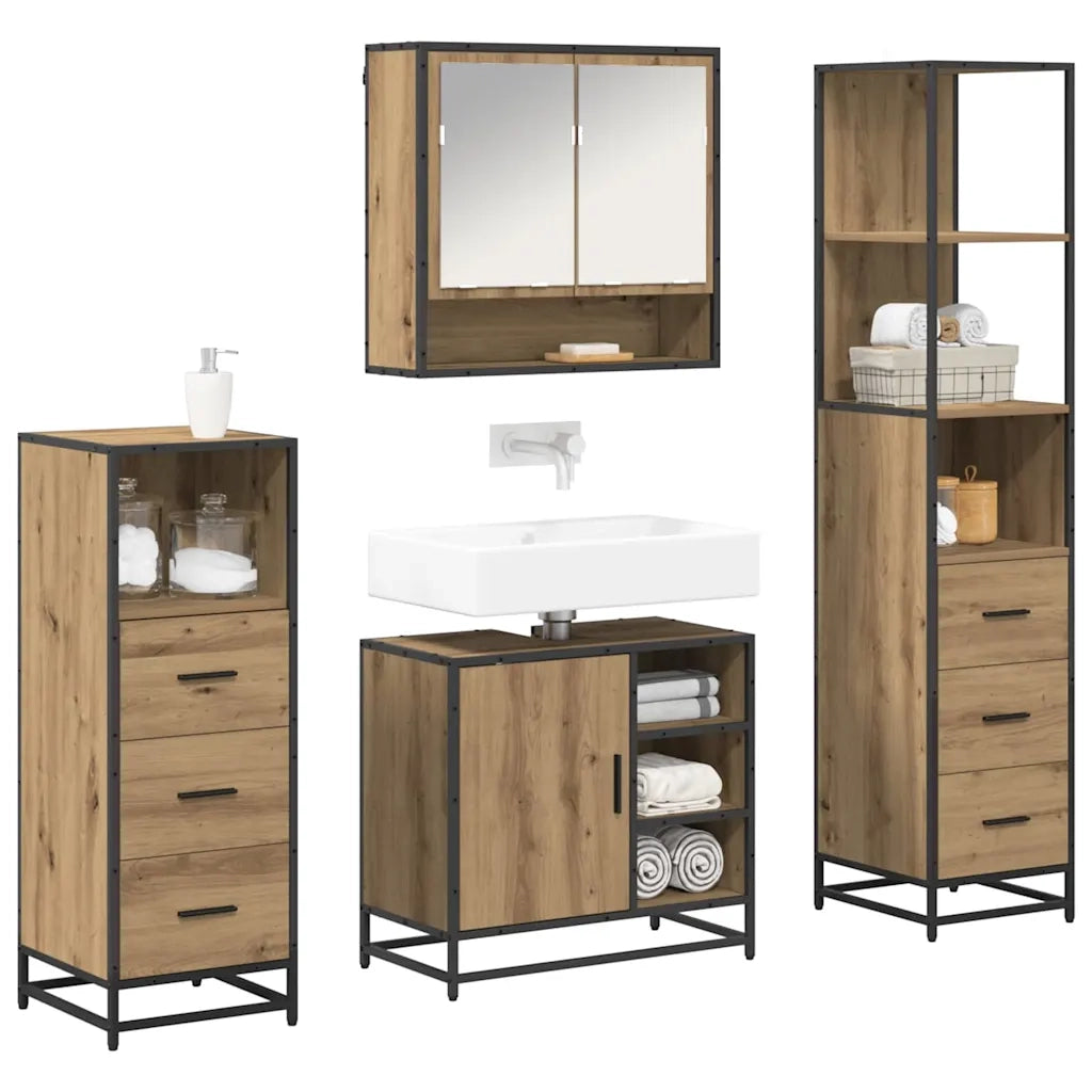 Set di mobili per il bagno con porta 4 pcs Rovere artigianale