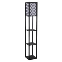 Lampada Lampadina da Terra Salvaspazio con Ripiani Durevole Cotone, MDF 26 x 26 x 160 cm Nero, bianco