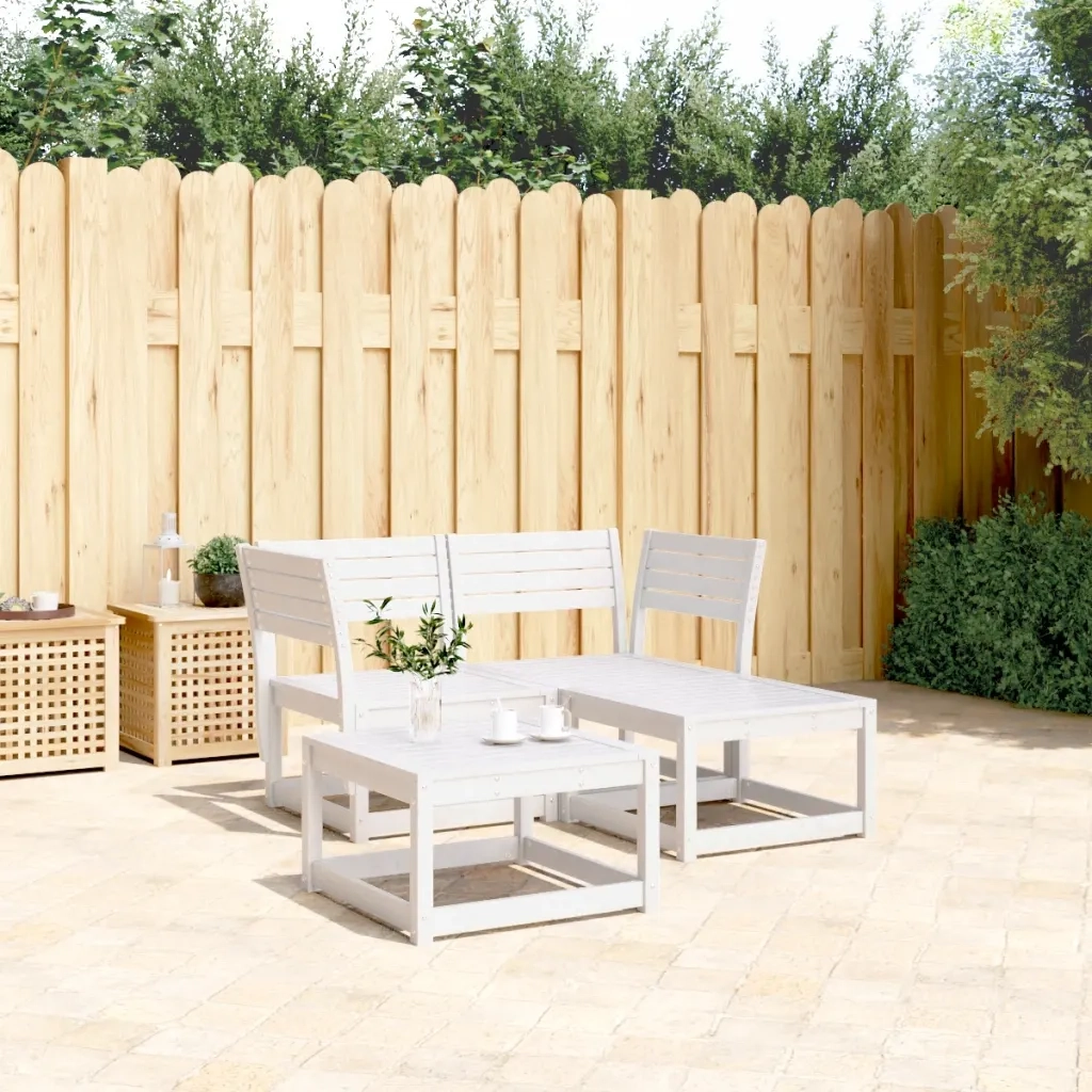 Set Divani da Giardino 3 pz | Set Salotto da Giardino Bianco in Legno Massello di Pino