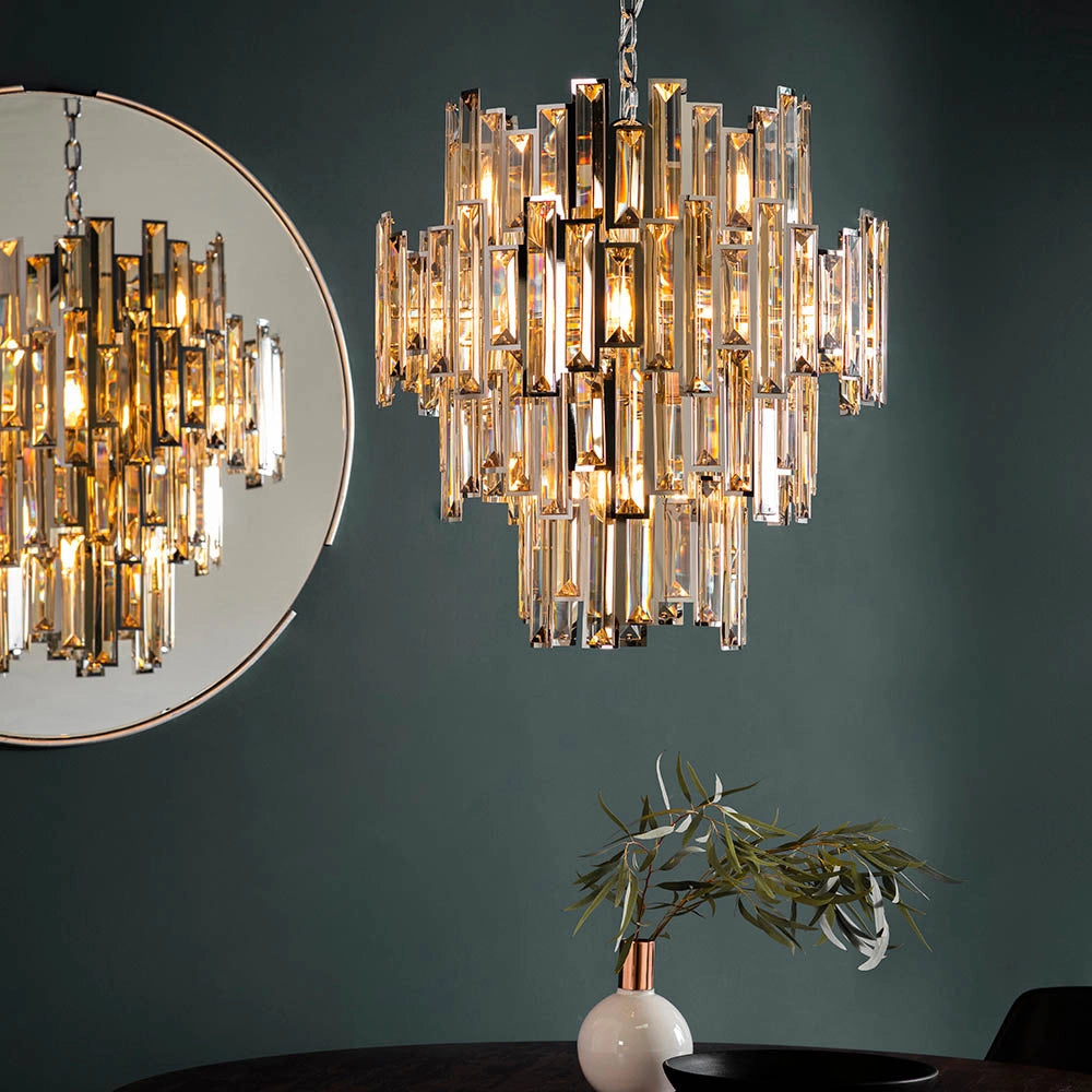 Lampadario Viviana glamour cristallo champagne 12xE14 Endon
