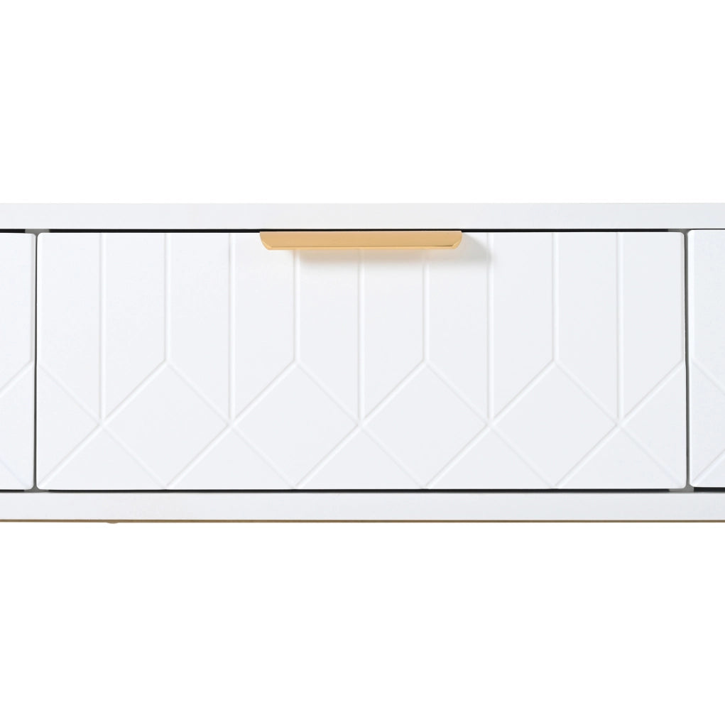 Tavolino consolle moderno con cassetti, struttura dorata e design elegante