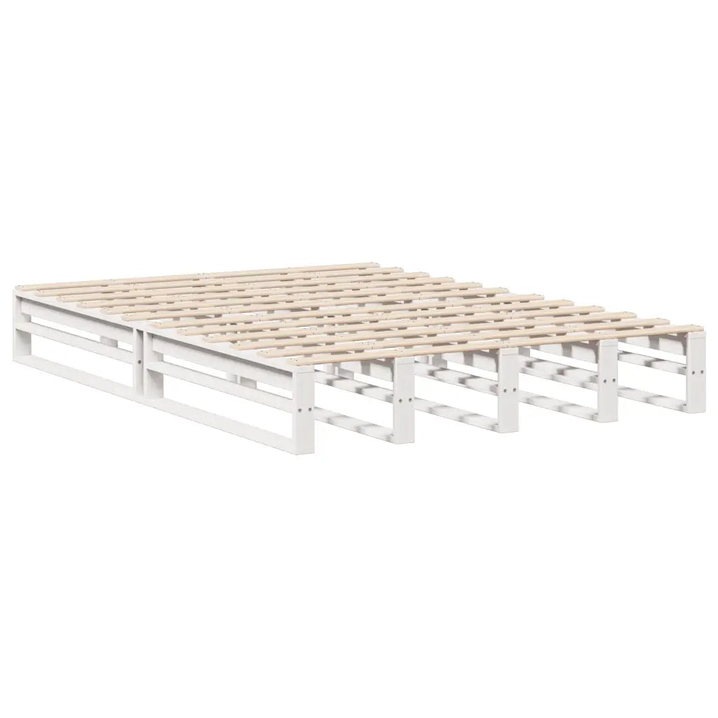 Letto Libreria senza Materasso-Struttura Letto con contenitore Bianco 150x200 cm Legno Massello