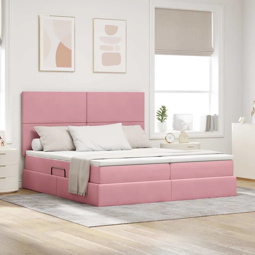 Letto con Contenitore con materasso Rosa 180 x 200 cm Velluto