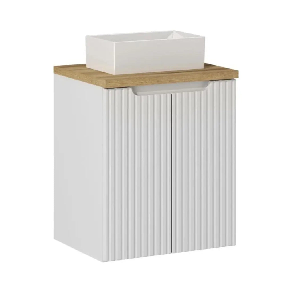 Set da bagno VANO bianco 50cm: mobile sotto lavabo con armadietti + top per lavabo + lavabo rettangolare da appoggio