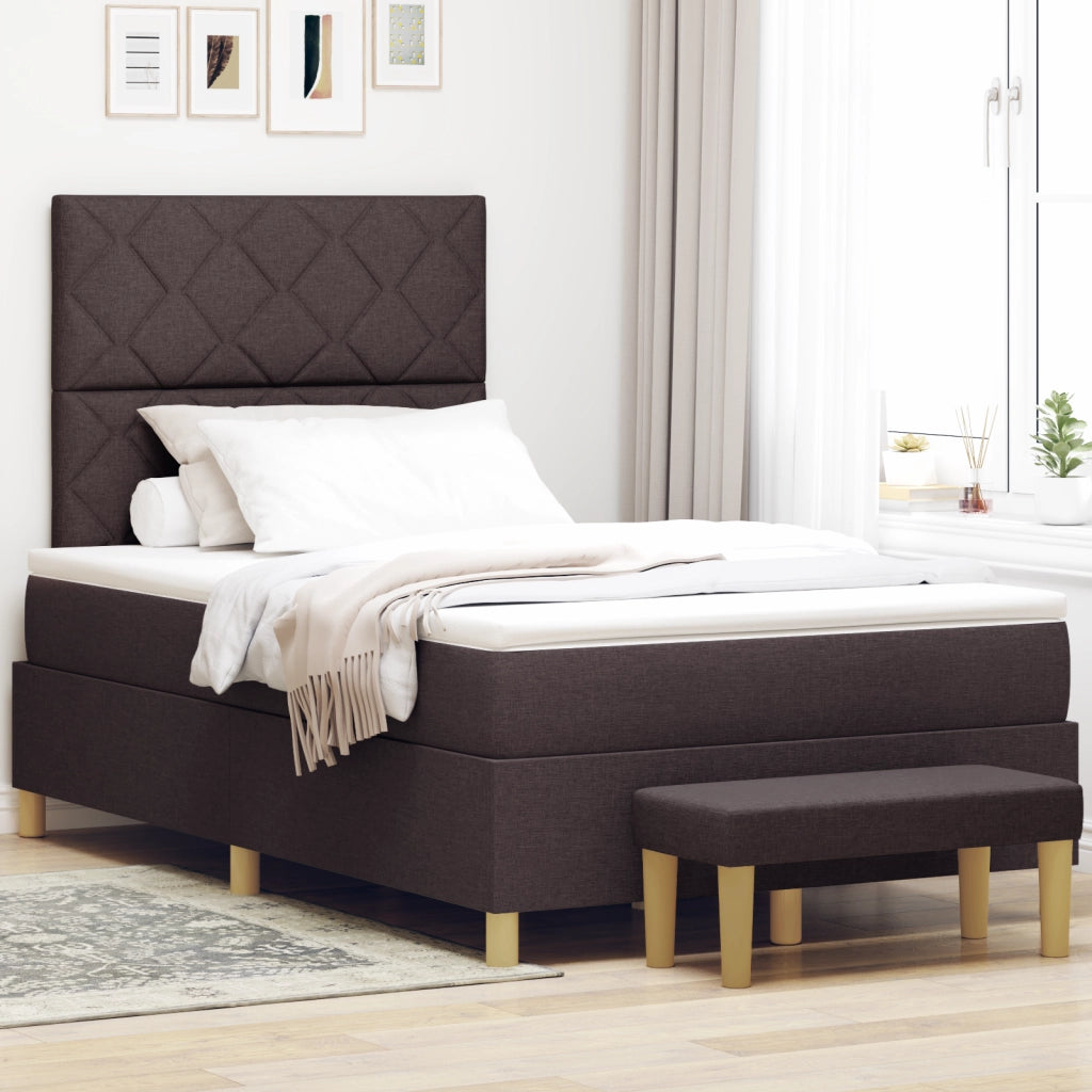 Letto con Box Spring e Panchina Marrone Scuro 120x200 cm Tessuto