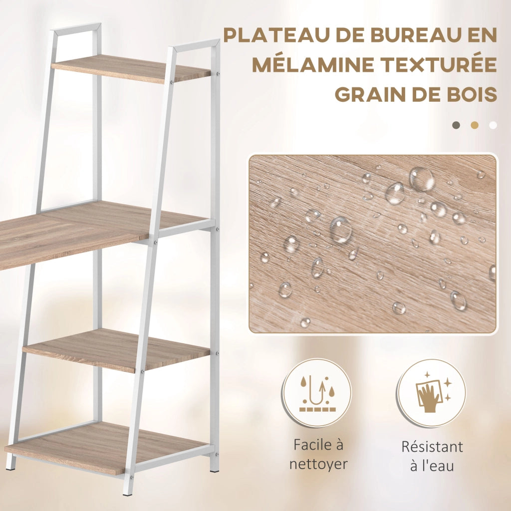 Scrivania Pieghevole con Libreria ¨C zephmum ¨C Legno Rovere Chiaro Metallo Bianco