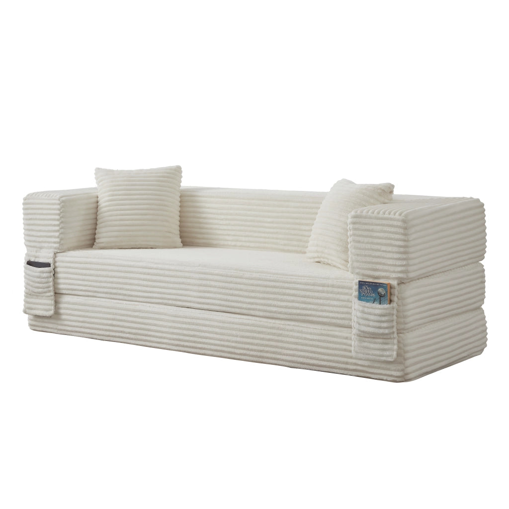 Divano convertibile con struttura in schiuma, design quadrato classico, Bianco