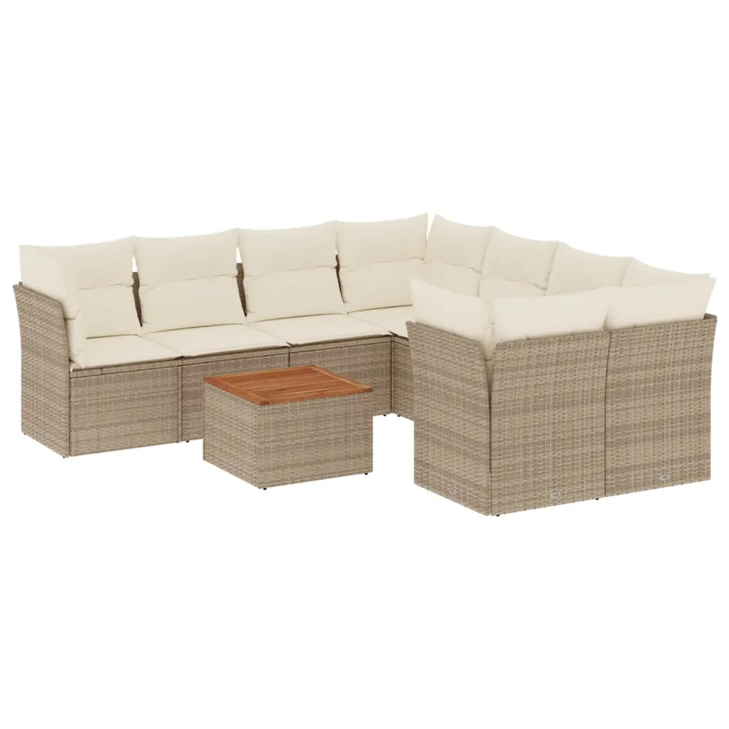Set Divano da Giardino 9 pz con Cuscini Beige in Polyrattan 3255862
