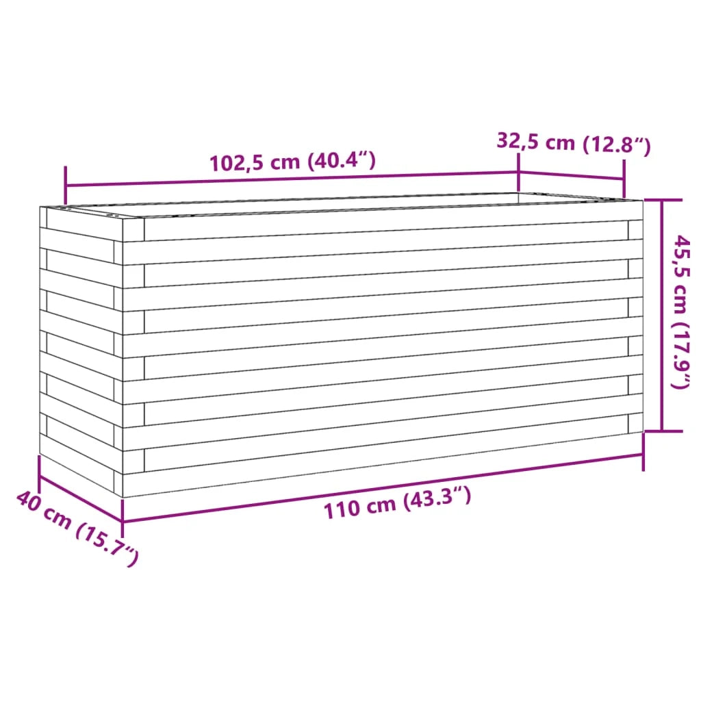 Fioriera rialzata per piante fiori patio giardino finitura a cera 110 x 40 x 45,5 cm legno di pino massiccio marrone 02_0038431