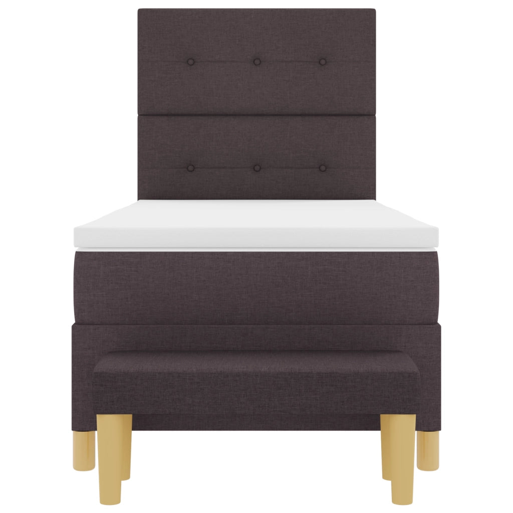 Letto a piattaforma con materasso e panca Marrone scuro 90x200 cm Tessuto