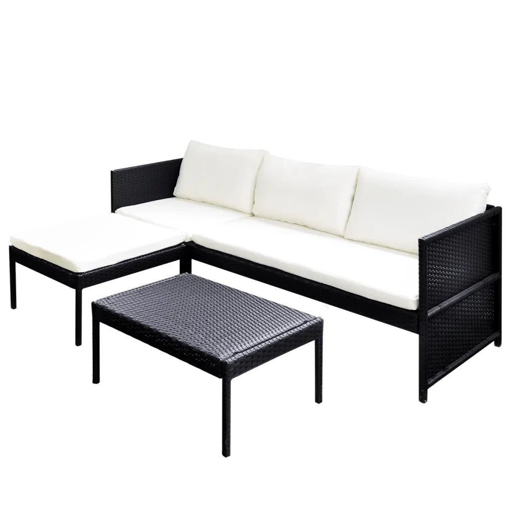 Set Divani da Giardino 3 pz con Cuscini in Polyrattan Nero 41382