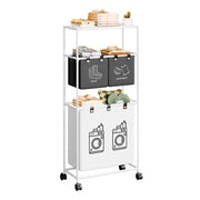 Trade Shop - Cesto Portabiancheria Organizer Per Lavanderia Vestiti Decorazione Bagno Con Ruote -