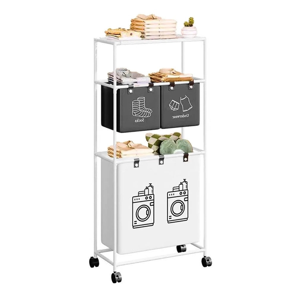 Trade Shop - Cesto Portabiancheria Organizer Per Lavanderia Vestiti Decorazione Bagno Con Ruote -