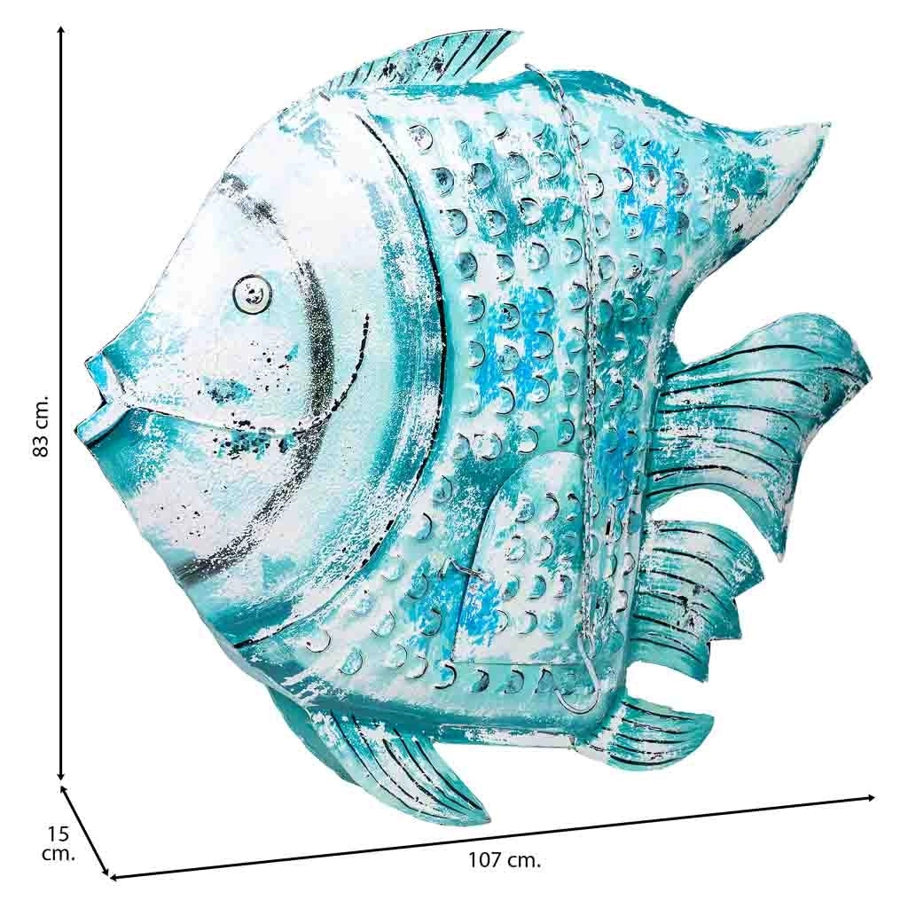 Pesce portacandela metallo invecchiato blu 107x15x83h cm