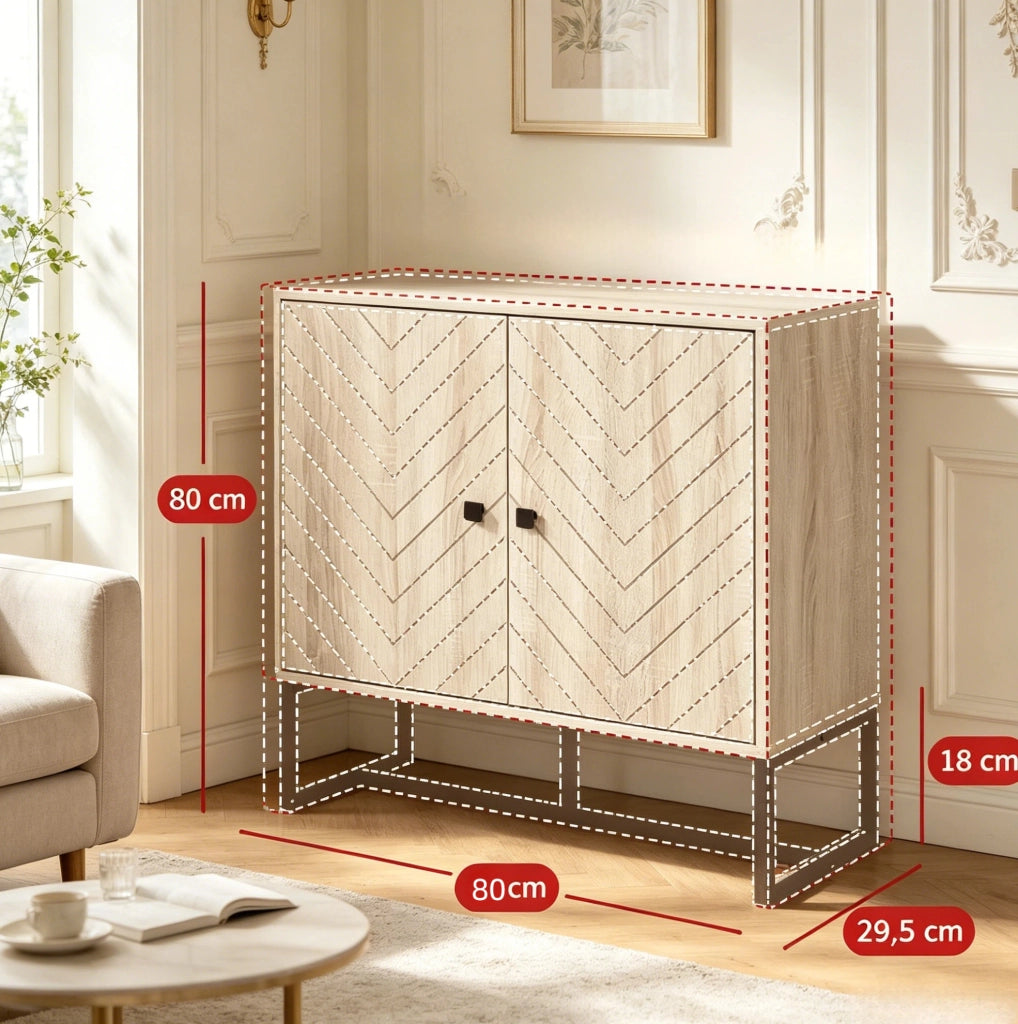 Credenza 80x29，5x80 cm MDF metallo nero e legno naturale per sala da pranzo