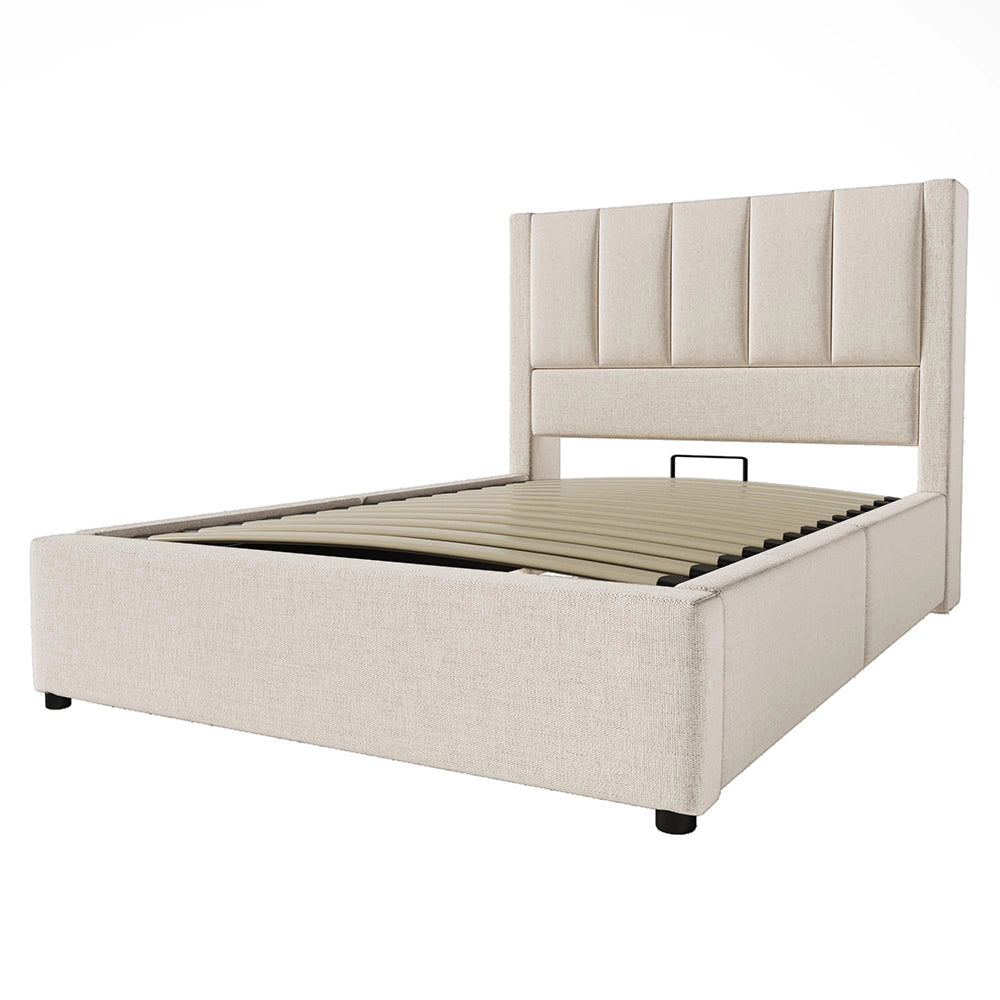 Letto imbottito-Xylo-90x200cm porta-bicchiere USB idraulico lino beige senza materasso