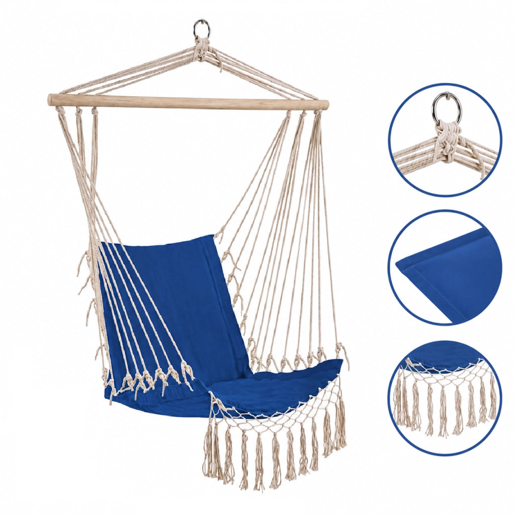 Sedia Poltrona Sospesa Giardino con Cuscino Imbottito Amaca Dondolo Celeste
