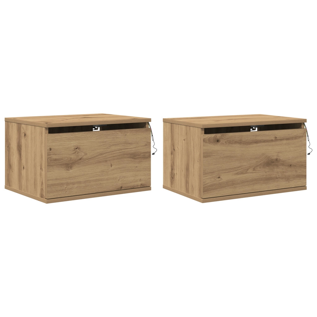 Comodini con luci LED 2 pezzi a muro in rovere artigianale
