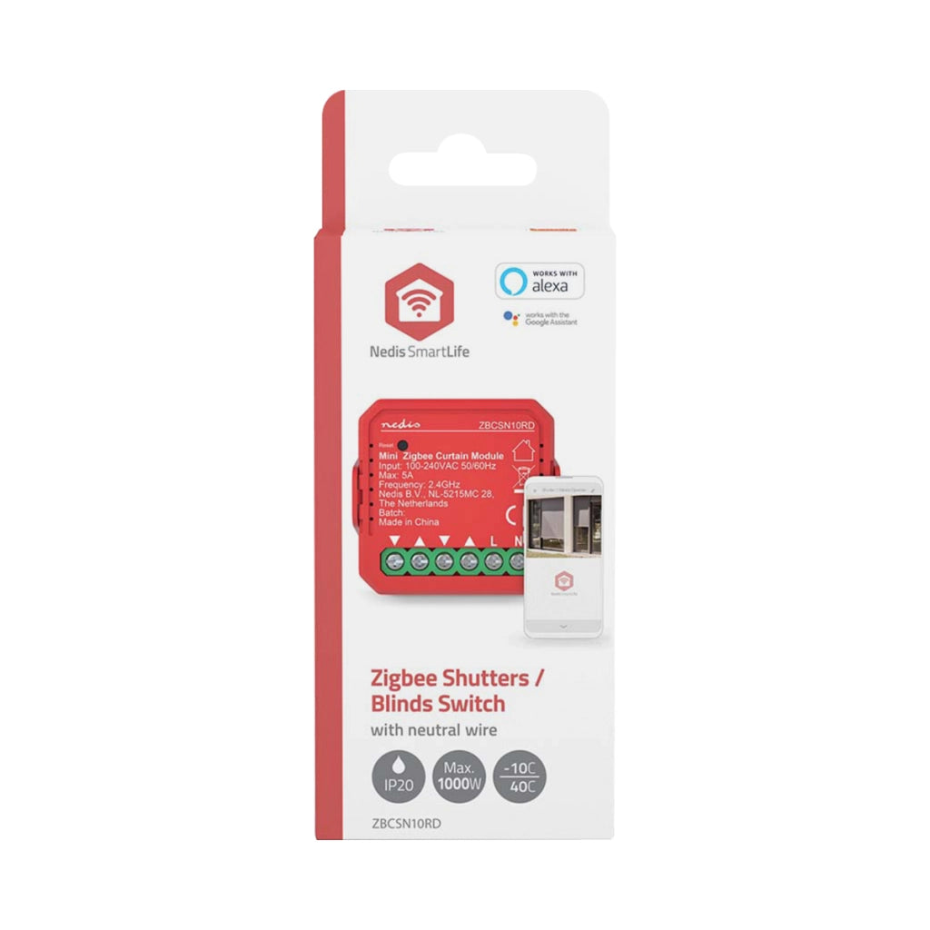 Interruttore Connesso Zigbee 3.0 1000W per Tapparella e Tenda Rosso Nedis