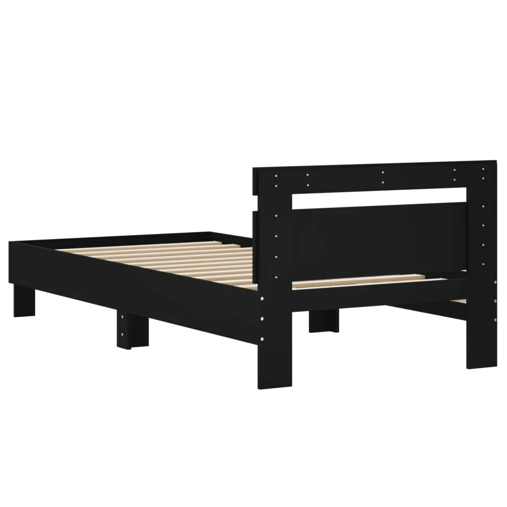 Giroletto con Testiera-Struttura Letto con testiera Nero 90x200 cm in Legno Multistrato 689150